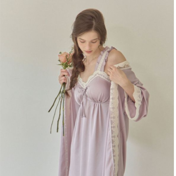 LUNALUZ  女式薰衣草絲綢沙田吊帶袍套裝 