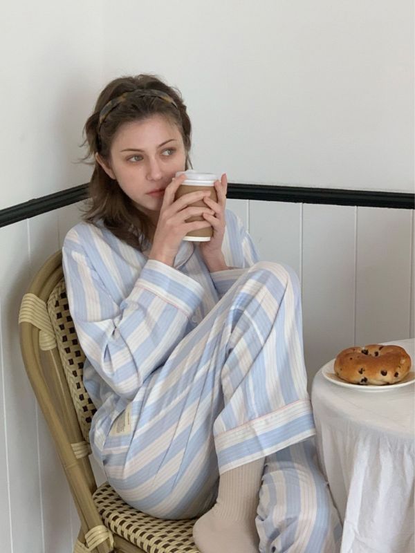 VIVIHOME 韓國莫代爾自由粉藍睡衣套裝｜午夜巴黎系列 