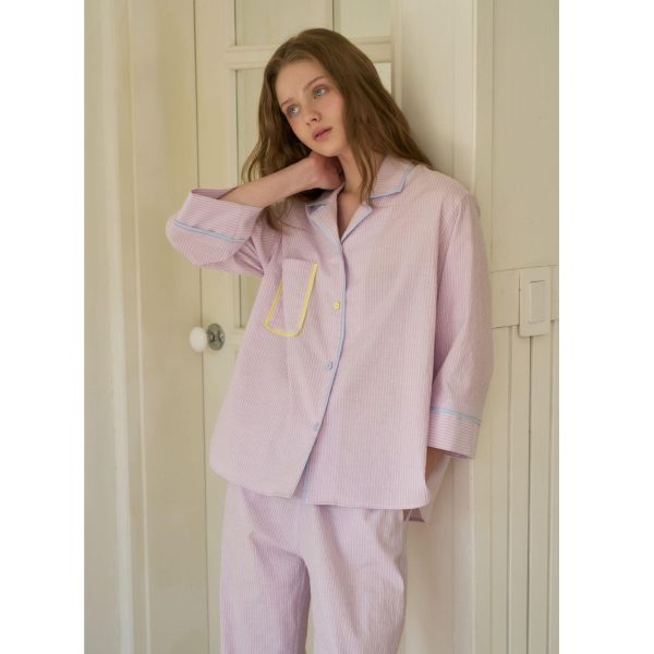 ULLALA  春款Lilli House條紋睡衣套裝｜薰衣草紫  26S 