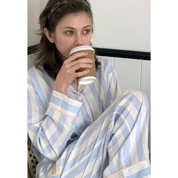 VIVIHOME 韓國莫代爾自由粉藍睡衣套裝｜午夜巴黎系列 