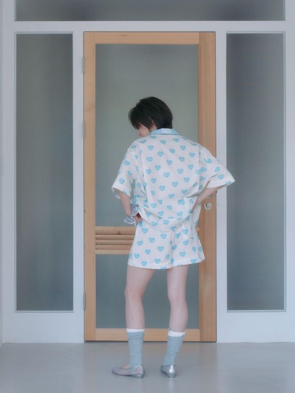 MMOM 天藍愛心睡衣套裝｜100%純棉・限量系列 