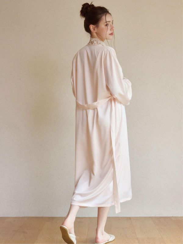 LUNALUZ 夜曲蕾絲 睡衣睡袍組｜柔霧粉 26S 