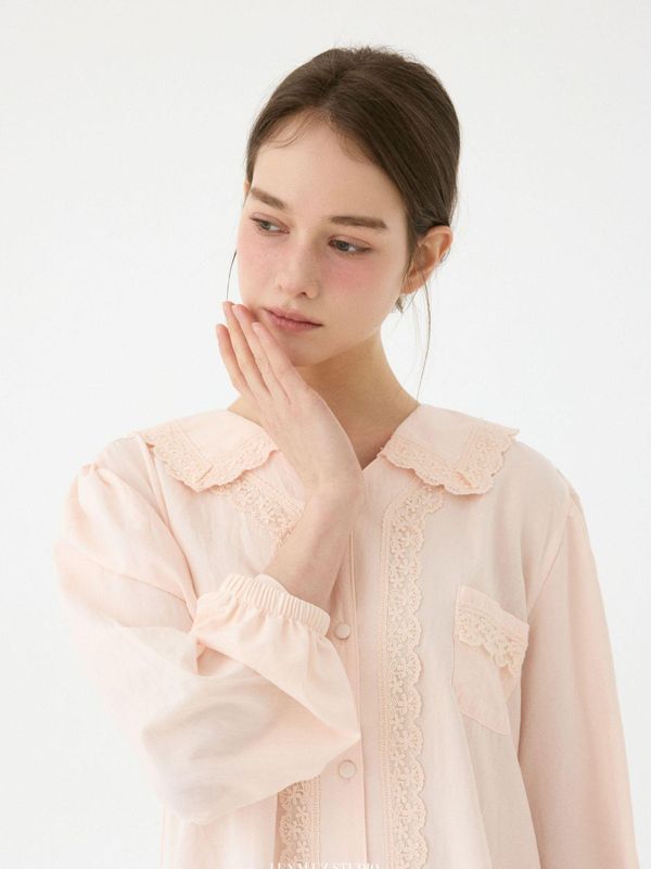 LUNALUZ 柔霧沙洗 睡衣套裝｜柔光香檳粉　26S 