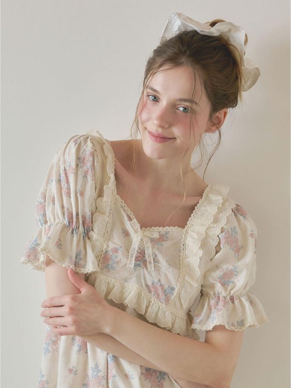 LUNALUZ 花園詩意睡衣洋裝｜霧感花卉　26S 