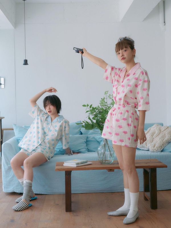MMOM 天藍愛心睡衣套裝｜100%純棉・限量系列 