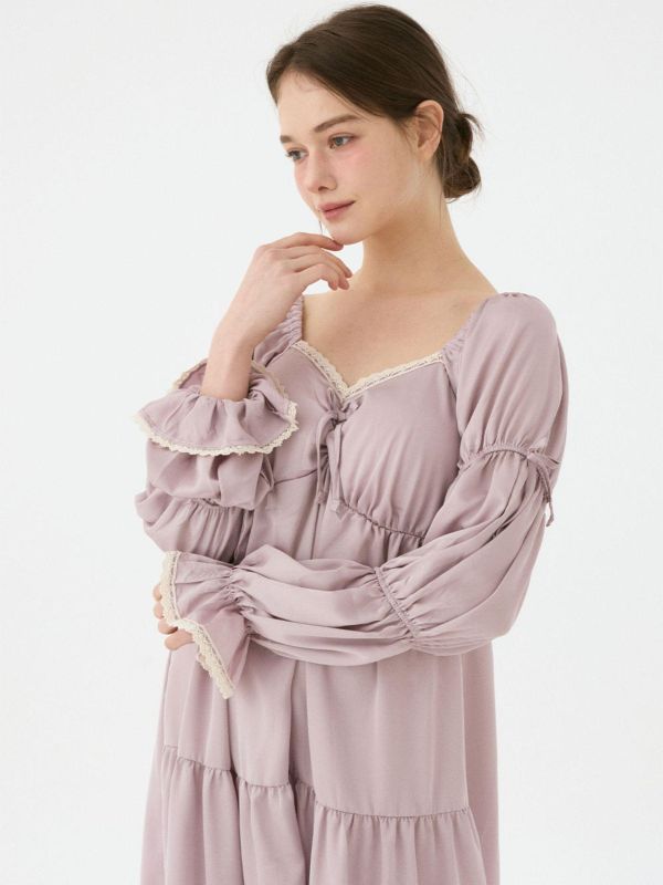 LUNALUZ 柔夜之詩 睡衣洋裝｜內襯Bra設計｜霧紫色調　25S 