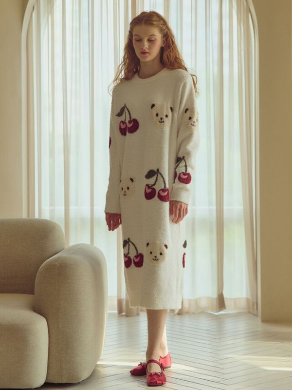 BALCONY 小熊櫻桃針織睡衣洋裝 