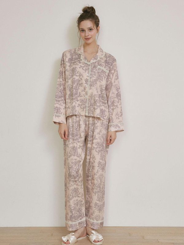 LUNALUZ  奢華蕾絲朱依紋睡衣套裝 