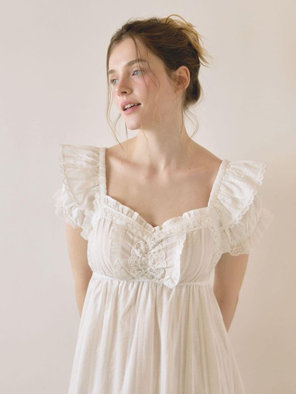 LUNALUZ 古典刺繡織紋 睡衣洋裝｜純淨白　26S 