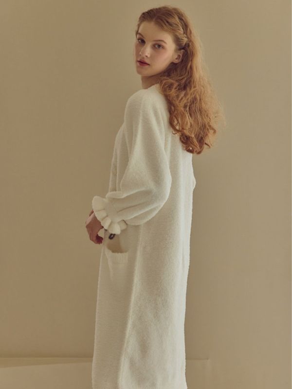 BALCONY 圍巾小熊針織睡衣洋裝 