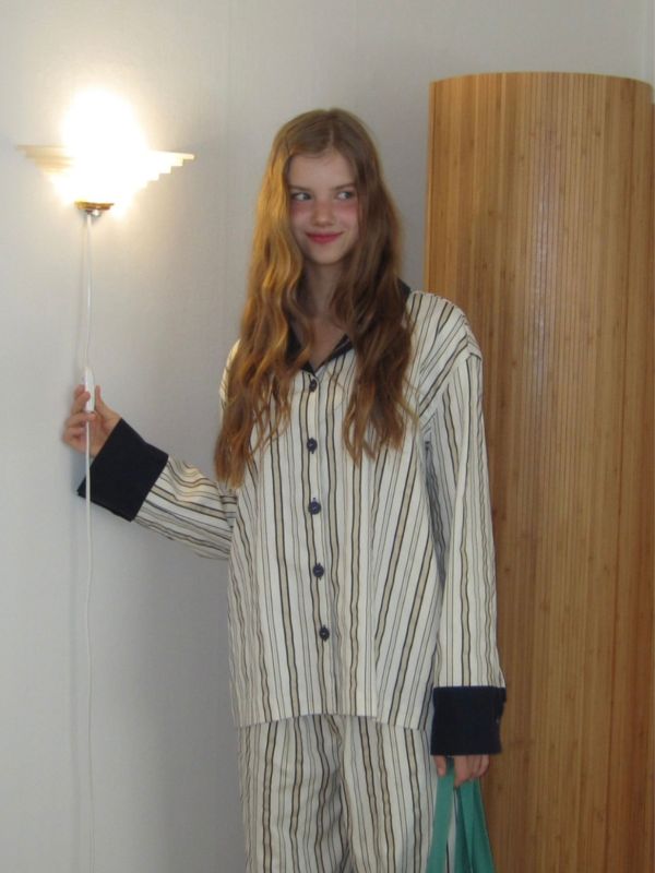 韓國 色塊設計睡衣套裝｜BEIGE 