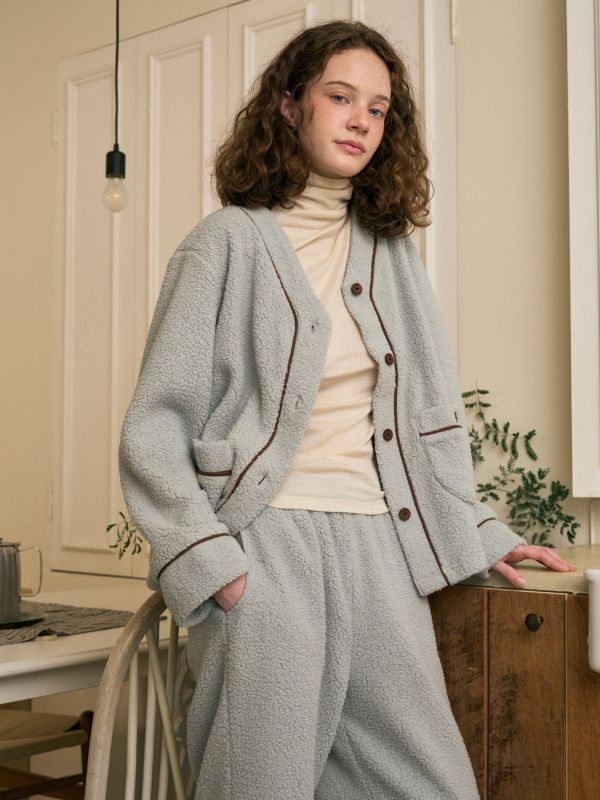 ULLALA 薄荷晨光珊瑚絨睡衣套裝 