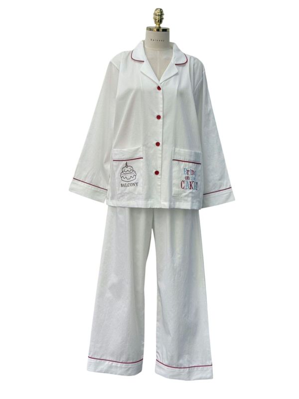 BALCONY 翻領刺繡睡衣套裝 