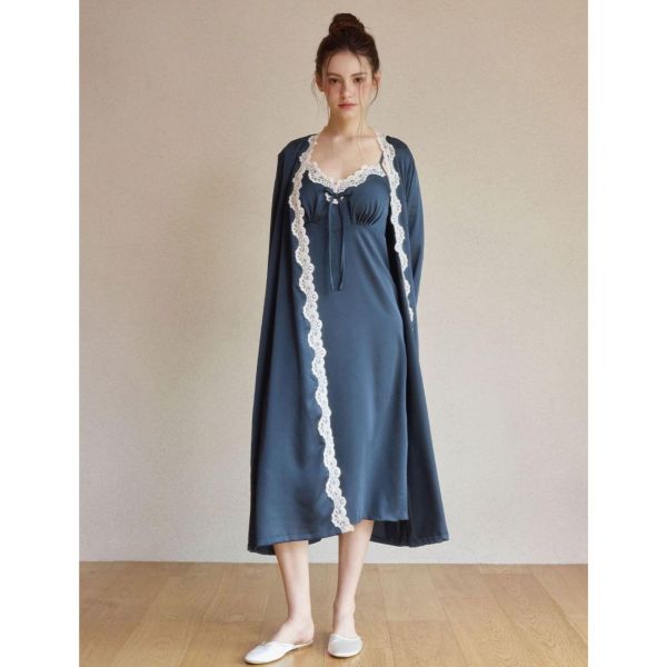 LUNALUZ 夜曲蕾絲 睡衣睡袍組｜內襯 Bra 深夜藍 26S 