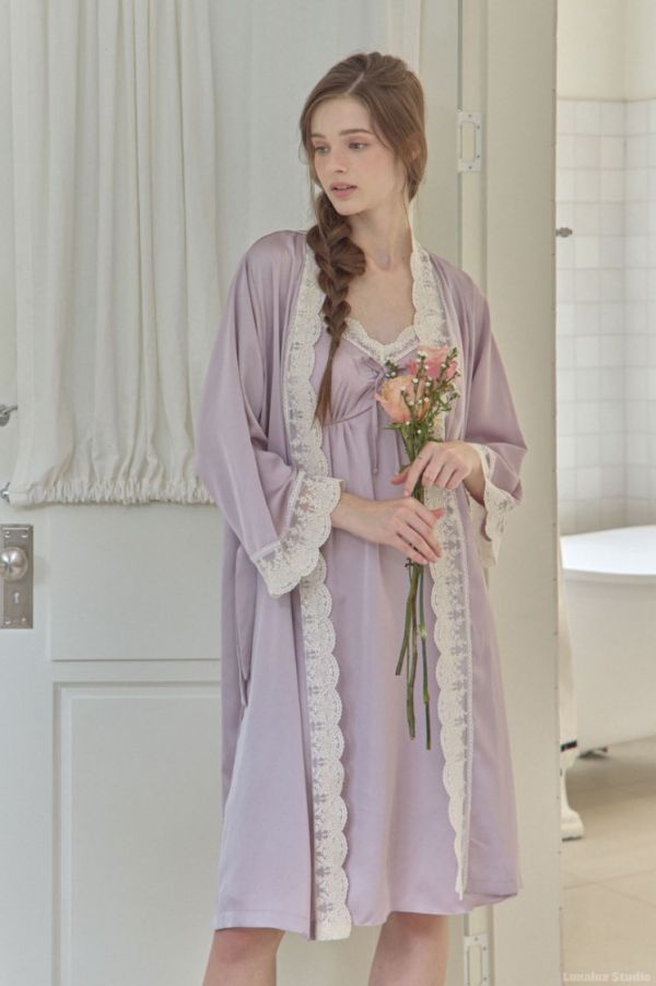 LUNALUZ  女式薰衣草絲綢沙田吊帶袍套裝 