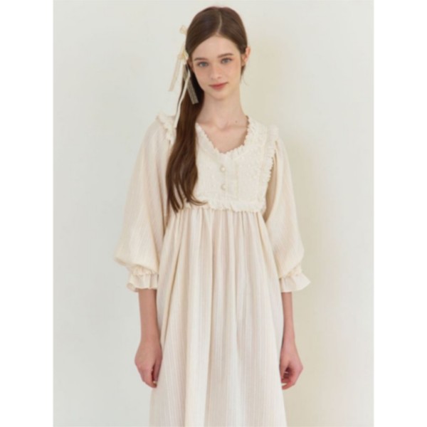 LUNALUZ 晨光呢喃 純棉蕾絲睡衣洋裝 