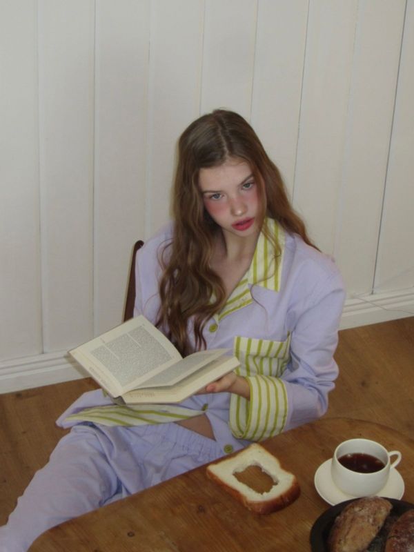 韓國 色塊設計睡衣套裝｜PURPLE 