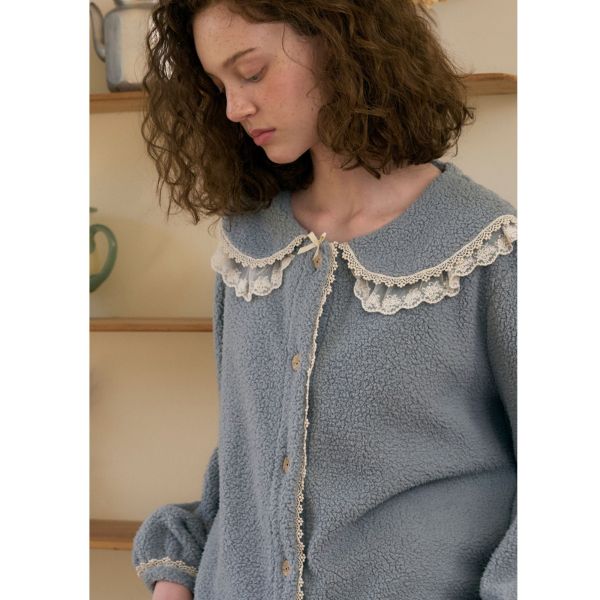 ULLALA 柔霧靜藍珊瑚絨睡衣套裝 