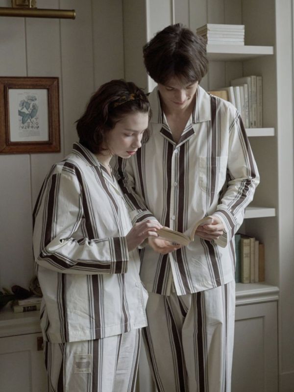 VIVIHOME 午夜巴黎 條紋睡衣套裝｜ 棕色 25W 