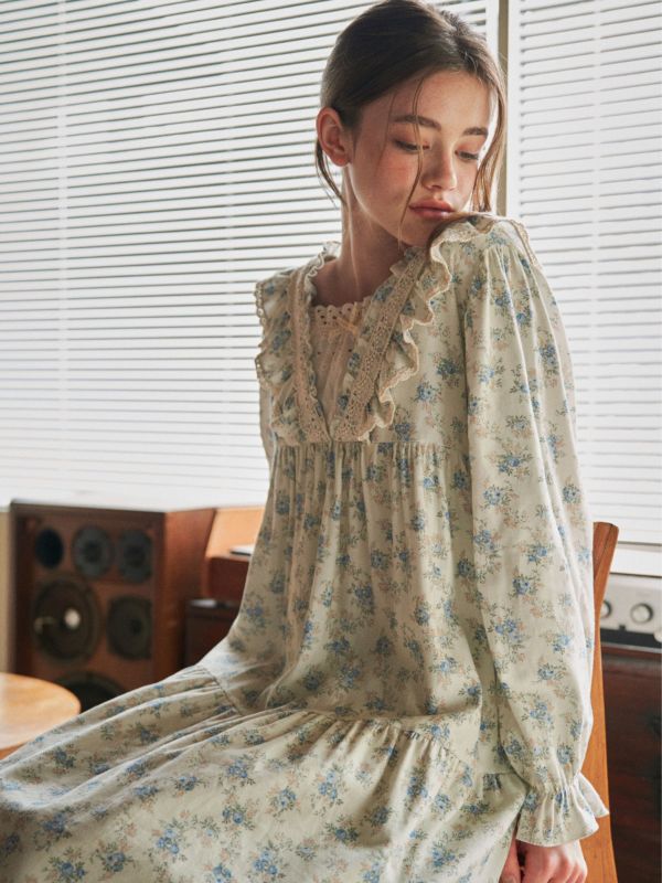 ULLALA 米杏刷絨純棉睡衣洋裝｜口袋設計 