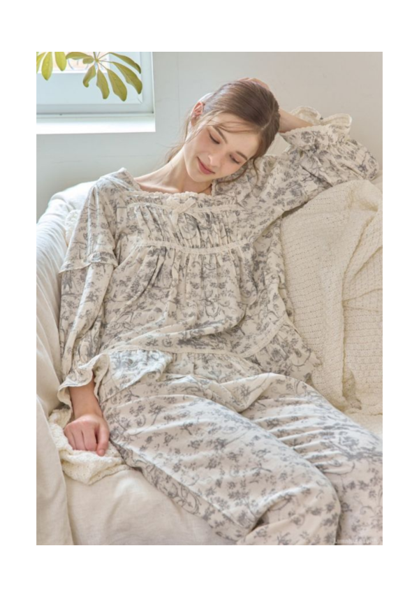 LUNALUZ 復古朱依紋雅緻灰睡衣套裝 