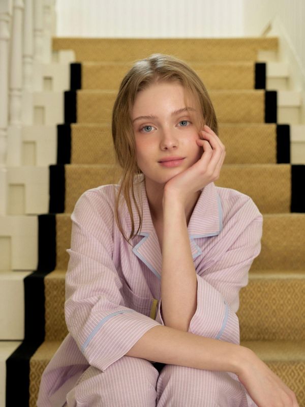 ULLALA  春款Lilli House條紋睡衣套裝｜薰衣草紫  26S 