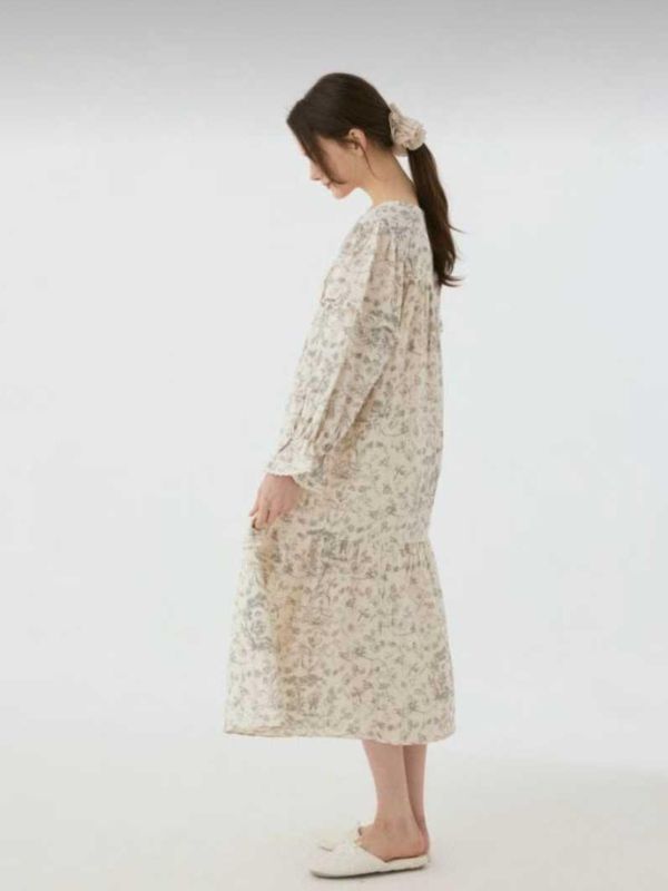 LUNALUZ 韓國復古朱依紋睡衣洋裝｜雅緻灰 25W 