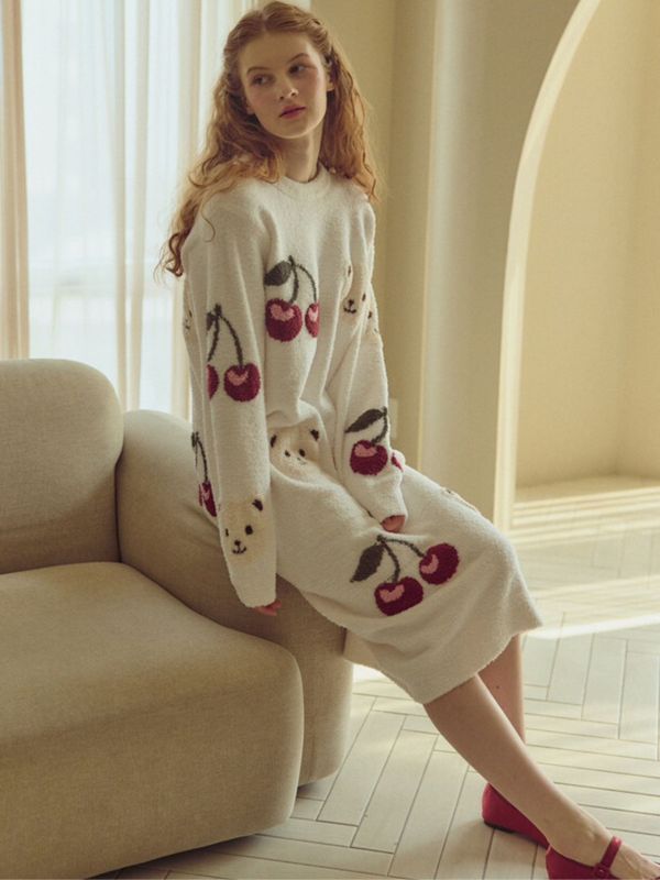 BALCONY 小熊櫻桃針織睡衣洋裝 