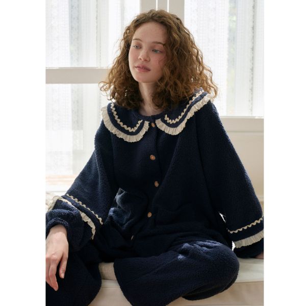 ULLALA冬夜藍調珊瑚絨睡衣套裝 