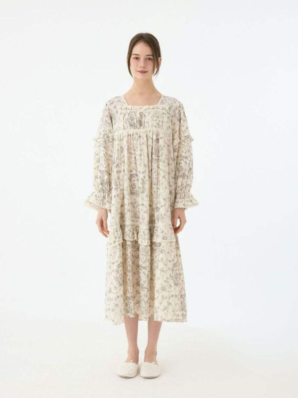 LUNALUZ 韓國復古朱依紋睡衣洋裝｜雅緻灰 25W 