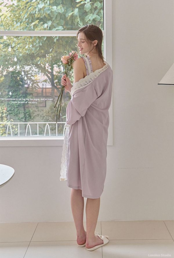 LUNALUZ  女式薰衣草絲綢沙田吊帶袍套裝 