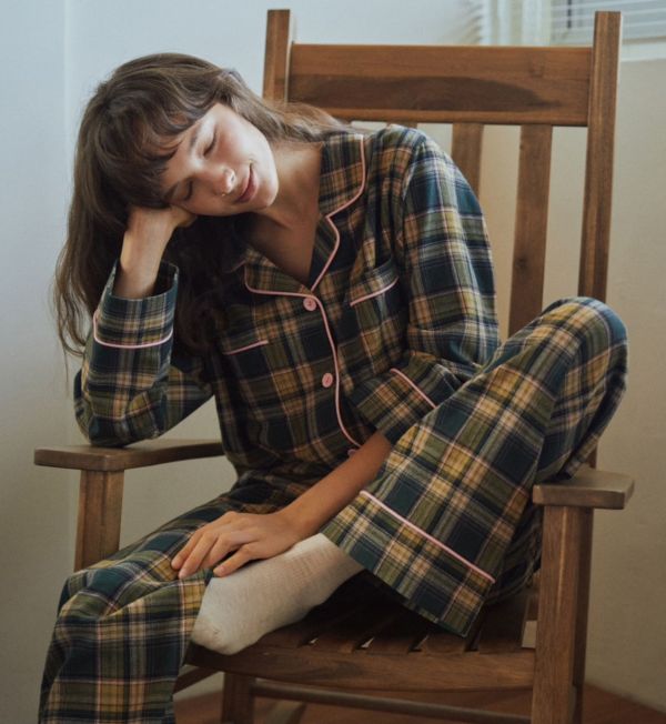 ULLALA 霧粉綠格紋睡衣套裝 