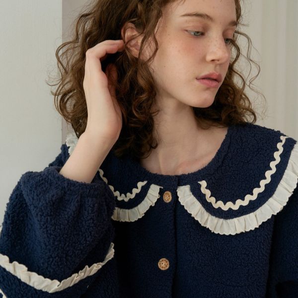 ULLALA冬夜藍調珊瑚絨睡衣套裝 