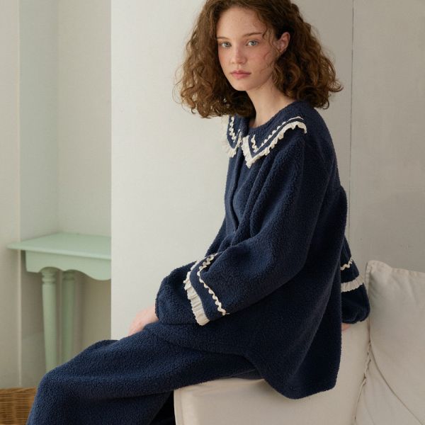 ULLALA冬夜藍調珊瑚絨睡衣套裝 