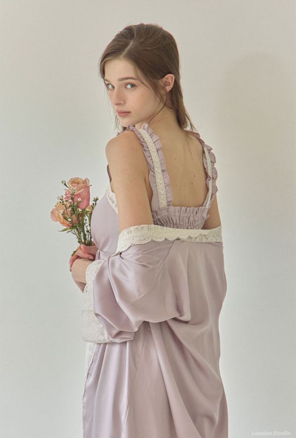 LUNALUZ  女式薰衣草絲綢沙田吊帶袍套裝 