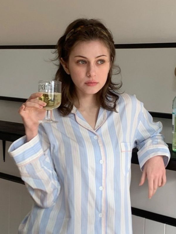 VIVIHOME 韓國莫代爾自由粉藍睡衣套裝｜午夜巴黎系列 