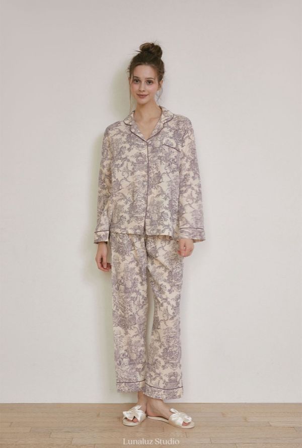 LUNALUZ 韓國雙層紗棉復古浮世畫印花睡衣 