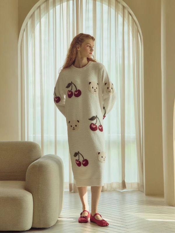 BALCONY 小熊櫻桃針織睡衣洋裝 