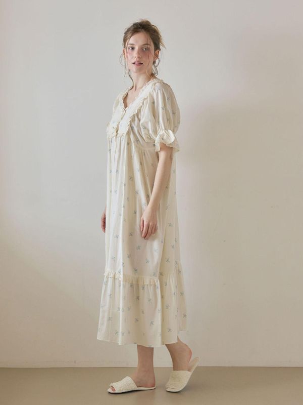 LUNALUZ 靜謐棉感 奶霧白睡衣洋裝｜版型寬鬆　26S 