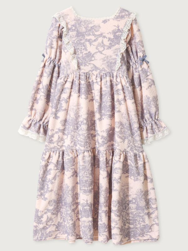 LUNALUZ 法式朱依紋羊羔絨睡衣洋裝 