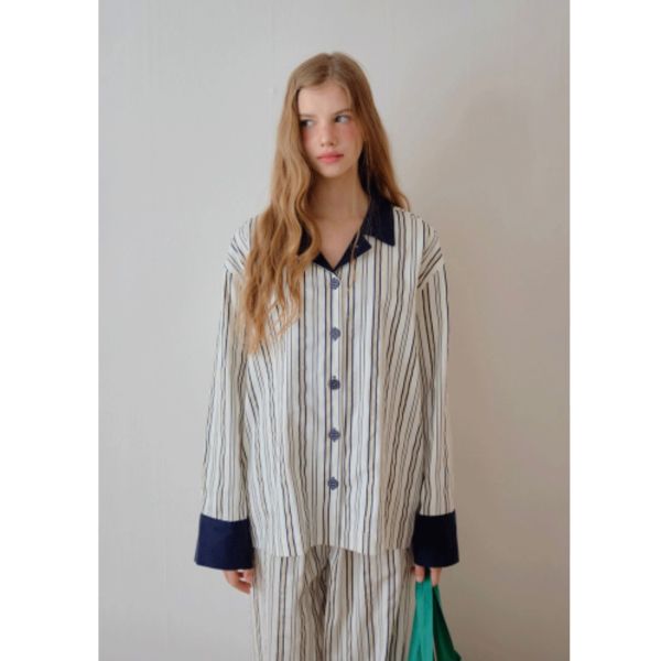 韓國 色塊設計睡衣套裝｜BEIGE 