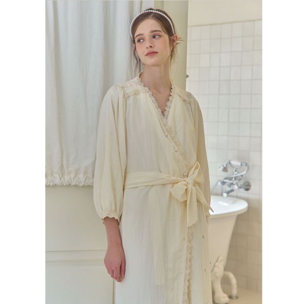 LUNALUZ 韓國霧光蕾絲古典家居睡袍 