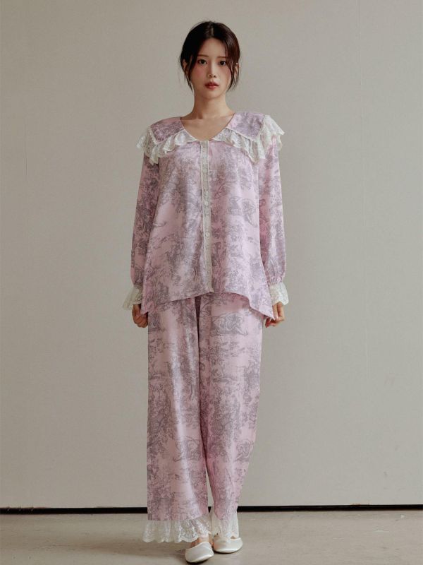 LUNALUZ  奢華朱伊紋莫代爾棉 睡衣套裝 