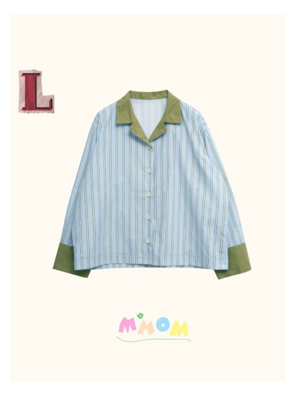 MMOM 條紋睡衣襯衫｜Sky Green 