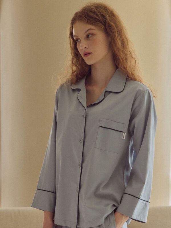 韓國經典純棉睡衣套裝｜天藍色 