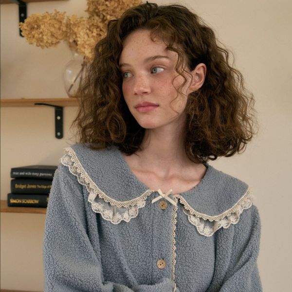 ULLALA 柔霧靜藍珊瑚絨睡衣套裝 