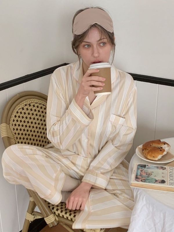 VIVIHOME 韓國莫代爾優雅米杏睡衣套裝｜午夜巴黎系列 