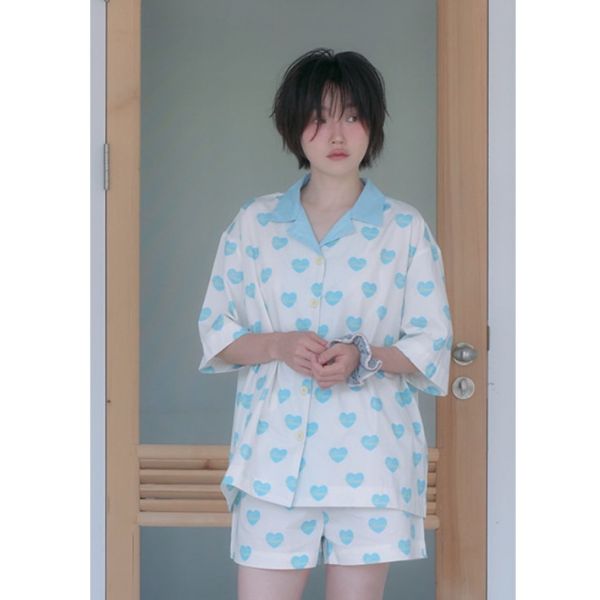 MMOM 藍色愛心印花睡衣 