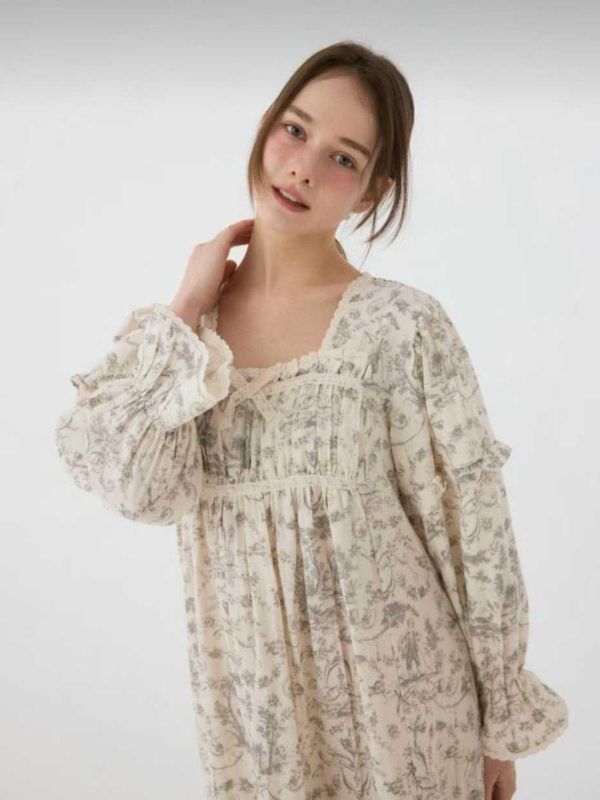 LUNALUZ 韓國復古朱依紋睡衣洋裝｜雅緻灰 25W 