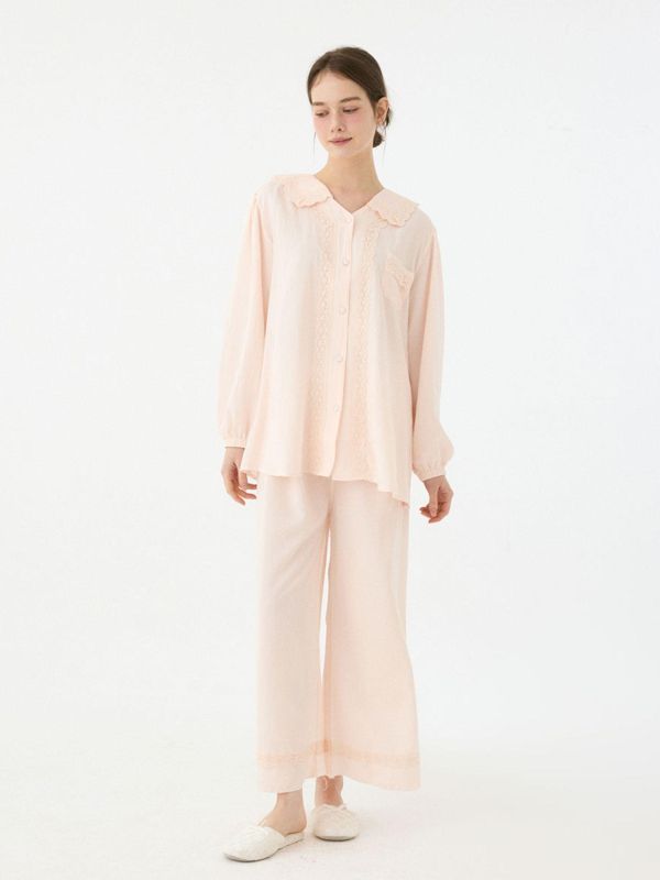 LUNALUZ 柔霧沙洗 睡衣套裝｜柔光香檳粉　26S 